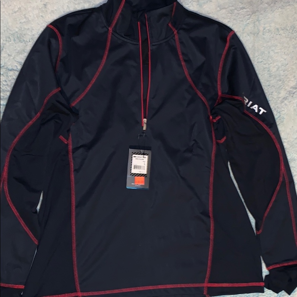 navy and red jacket